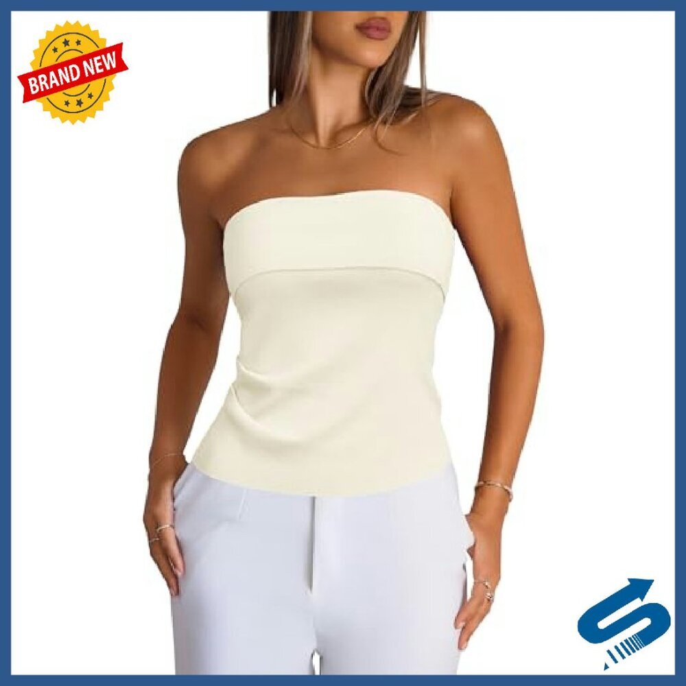 Silk Blend Tube Top Non-Slip Ruched Summer Casual Wear - Picture 2 of 8